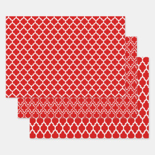 Multiple Moroccan Patterns DIY Colours Red White Wrapping Paper Sheet