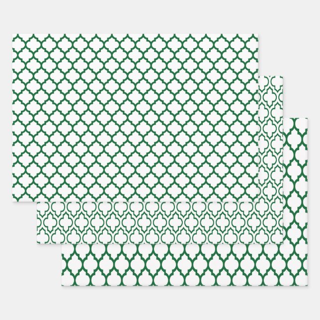 Multiple Moroccan Patterns DIY Colours White Green Wrapping Paper Sheet (Set)