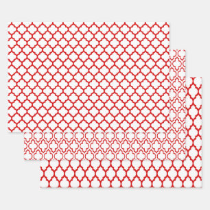Multiple Moroccan Patterns DIY Colours White Red Wrapping Paper Sheet