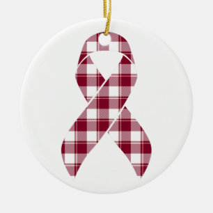 Multiple Myeloma Cancer Awareness Plaid Burgundy  Ceramic Ornament