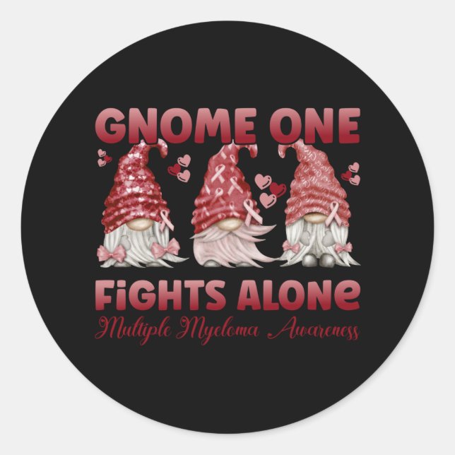 Multiple Myeloma Cancer Burgundy Ribbon Gnome Classic Round Sticker (Front)