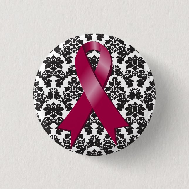 Multiple Myeloma Damask Burgundy Ribbon 1 Inch Round Button (Front)