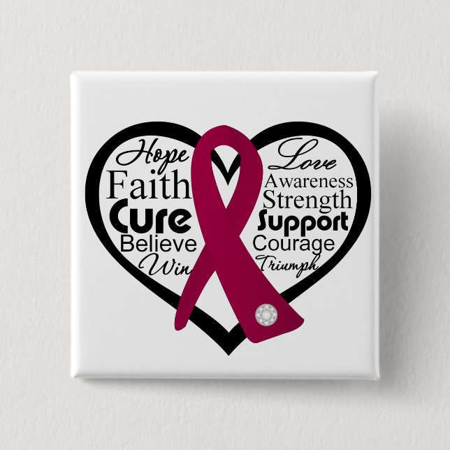 Multiple Myeloma Heart Ribbon Collage 2 Inch Square Button (Front)