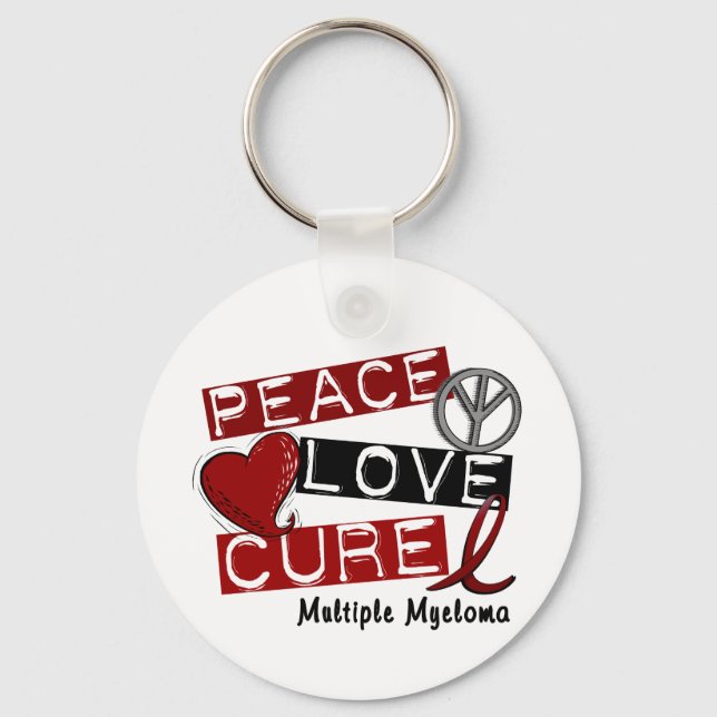 Multiple Myeloma PEACE LOVE CURE 1 Keychain (Front)