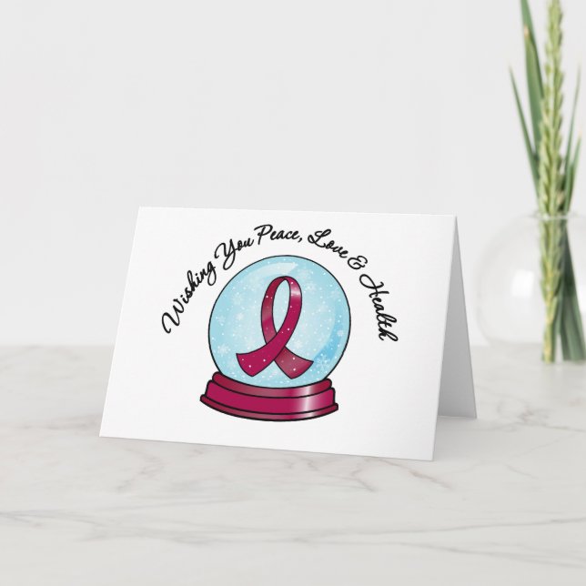 Multiple Myeloma Ribbon Merry Christmas Snowglobe Holiday Card (Front)