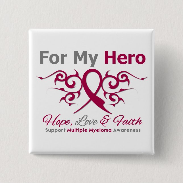 Multiple Myeloma Tribal Ribbon Hero 2 Inch Square Button (Front)