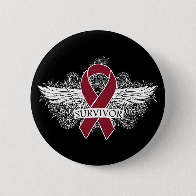Multiple Myeloma Winged SURVIVOR Ribbon 2 Inch Round Button (Front)