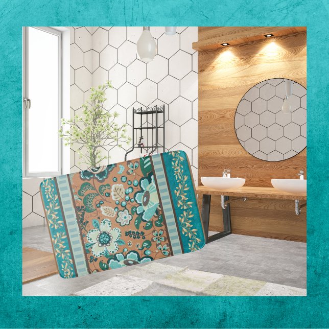Multiple Patterns, Teal, Green,Rust, Gold, Flowers Bath Mat (Creator Uploaded)