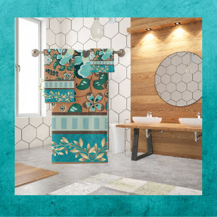 Multiple Patterns, Teal, Green,Rust, Gold, Flowers Bath Towel Set