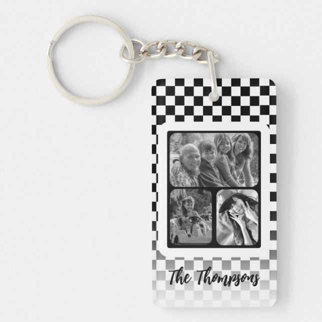 Multiple photo Black and White  Keychain (Front)