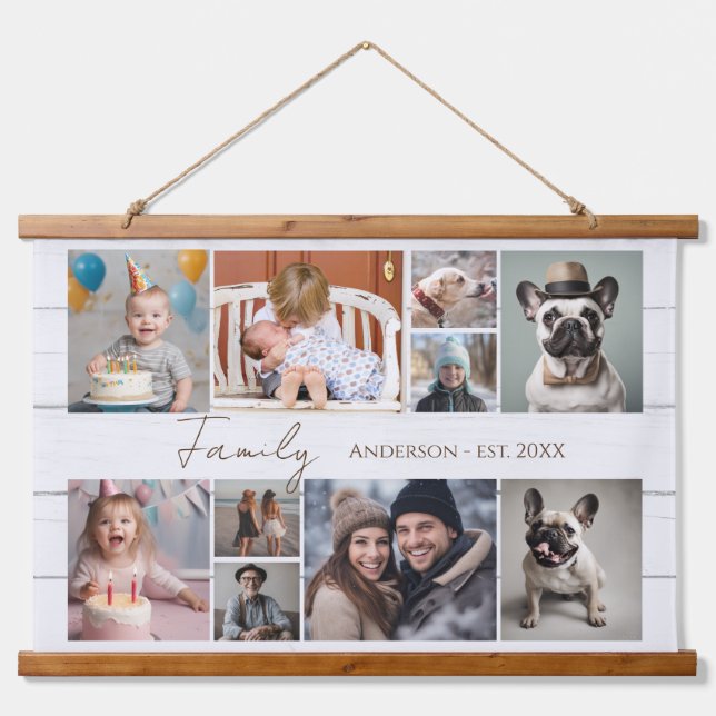 Multiple Photo Family Wood Topped Wall Tapestry (Front)