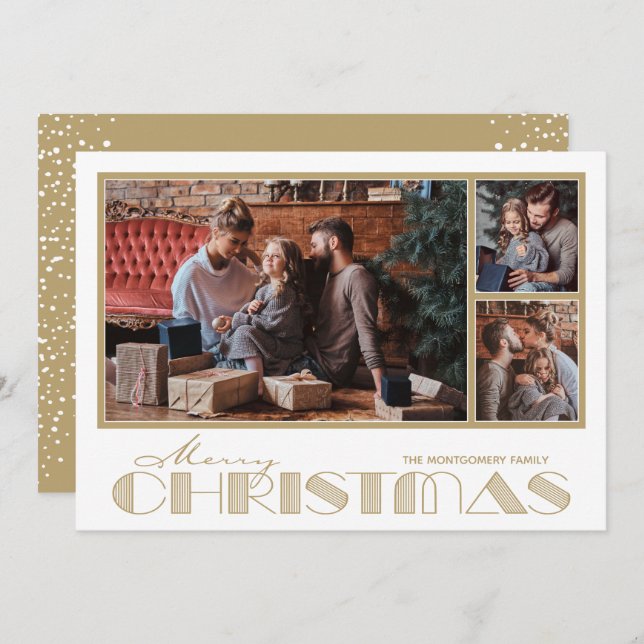  Multiple Photo Gold Merry Christmas Holiday Card (Front/Back)