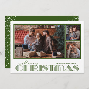 Multiple Photo Green Merry Christmas Holiday Card