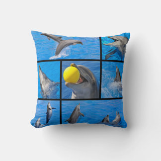 Multiple photos of dolphins  throw pillow