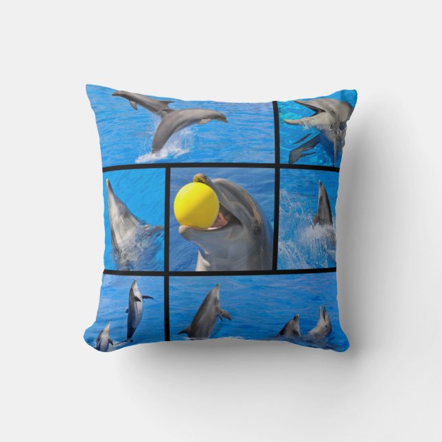 Multiple photos of dolphins  throw pillow (Front)