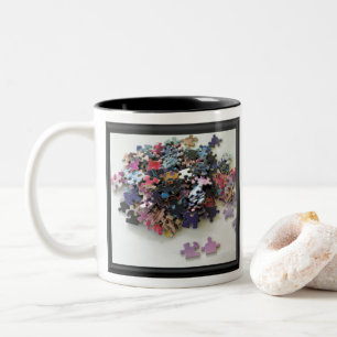 Multiple puzzle colourful puzzle pieces Two-Tone coffee mug