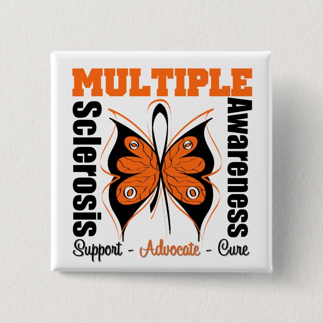 Multiple Sclerosis Awareness Butterfly 2 Inch Square Button (Front)