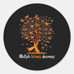 Multiple sclerosis awareness butterfly orange classic round sticker