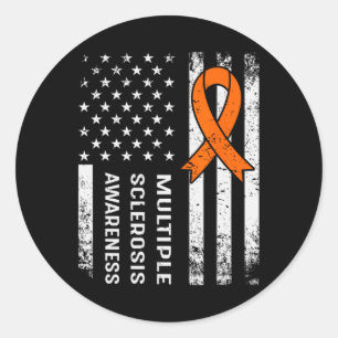 Multiple Sclerosis Awareness Orange Ribbon 2  Classic Round Sticker