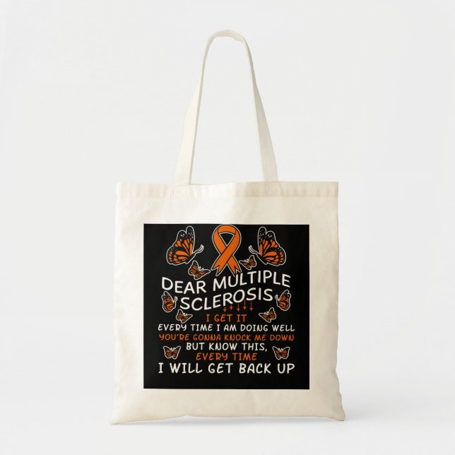 Multiple Sclerosis Awareness Quote Orange Ribbon Tote Bag (Front)