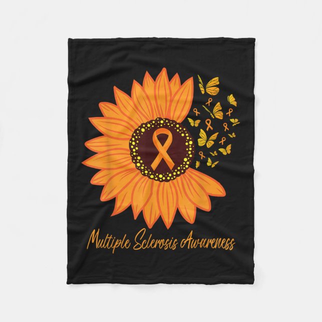 Multiple Sclerosis Awareness Ribbon Flower Ms Butt Fleece Blanket (Front)