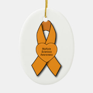 Multiple Sclerosis Awareness Ribbon with Heart Ceramic Ornament
