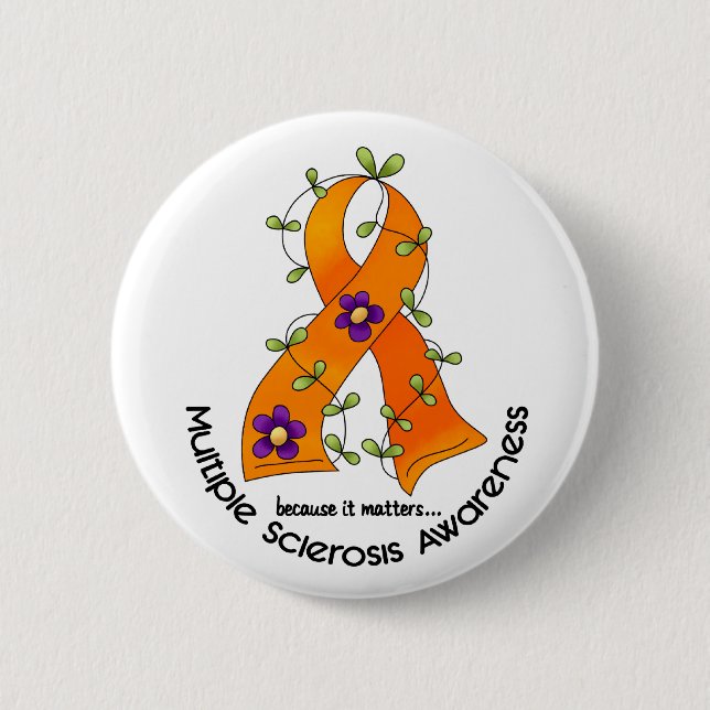 Multiple Sclerosis FLOWER RIBBON 1 2 Inch Round Button (Front)