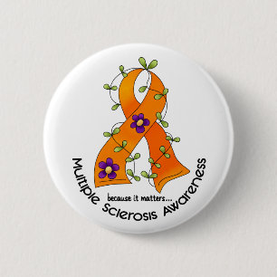 Multiple Sclerosis FLOWER RIBBON 1 2 Inch Round Button