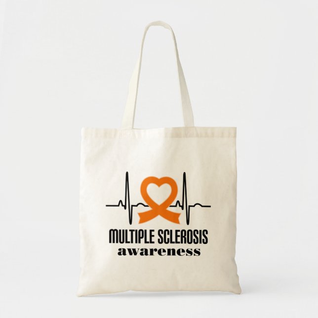 Multiple Sclerosis MS Awareness Heartbeat Tote Bag (Front)