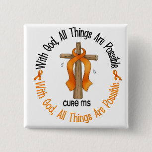 Multiple Sclerosis MS WITH GOD CROSS 1 2 Inch Square Button