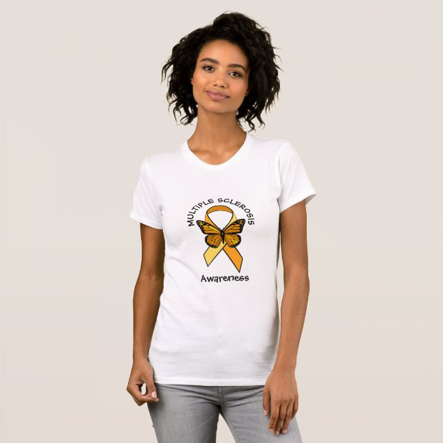 Multiple Sclerosis Orange Awareness Butterfly T-Shirt (Front Full)