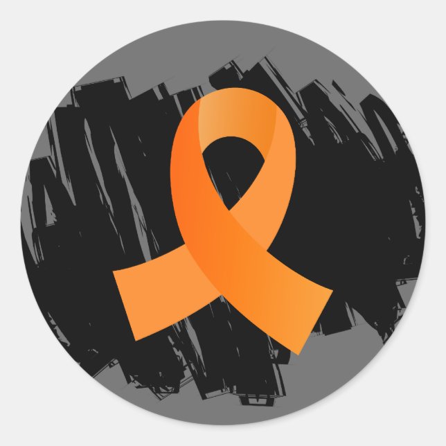 Multiple Sclerosis Orange Ribbon With Scribble Classic Round Sticker (Front)