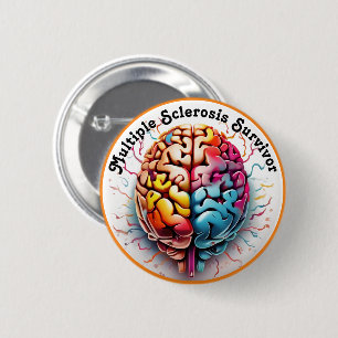 Multiple Sclerosis Survivor Colourful Brain 2 Inch Round Button