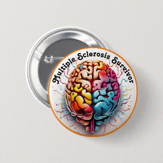 Multiple Sclerosis Survivor Colourful Brain 2 Inch Round Button