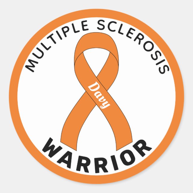 Multiple Sclerosis Warrior Ribbon White Classic Round Sticker (Front)