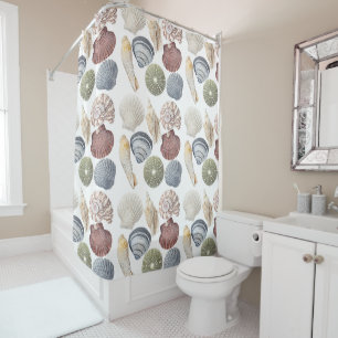 Multiple Shell Assortment Coastal Shower Curtain
