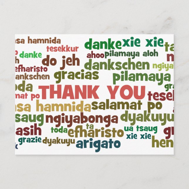 Multiple Ways to Say Thank You in Many Languages Postcard (Front)