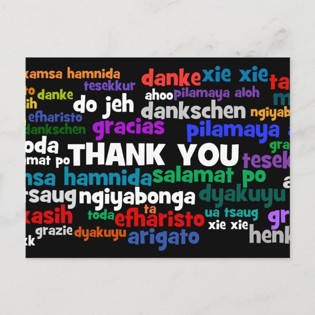Multiple Ways to Say Thank You in Many Languages Postcard (Front)