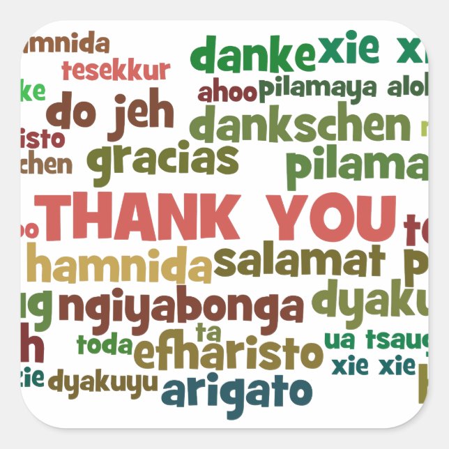 Multiple Ways to Say Thank You in Many Languages Square Sticker (Front)