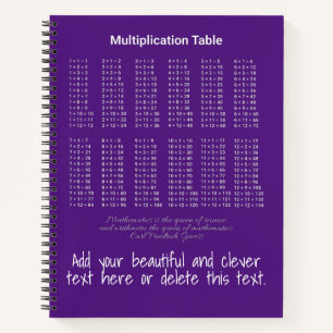 Multiplication Table White Text On Dark Notebook