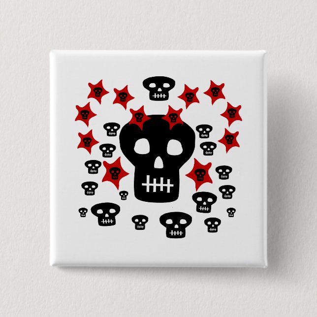 Multitude of Skulls With Weird Stars 2 Inch Square Button (Front)