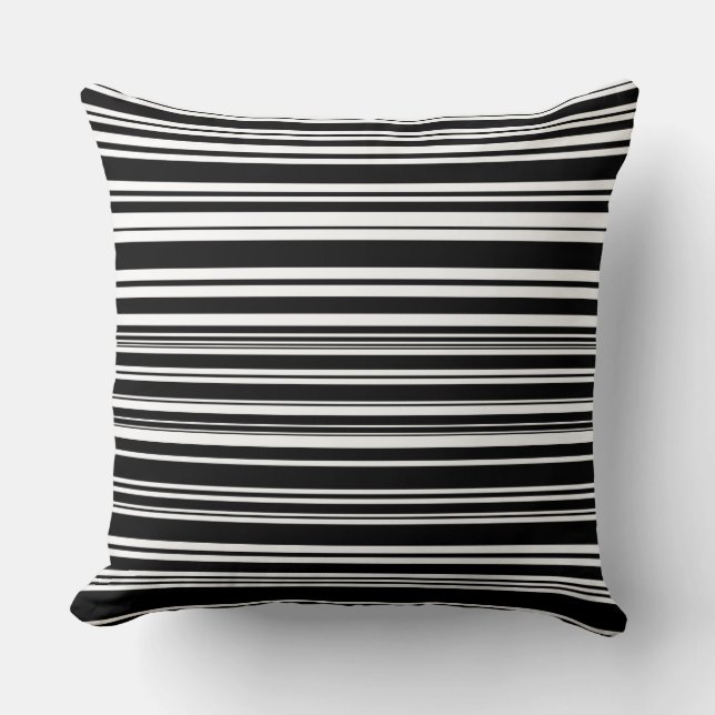 Multitudes of Uneven Black and White Stripes Throw Pillow (Front)