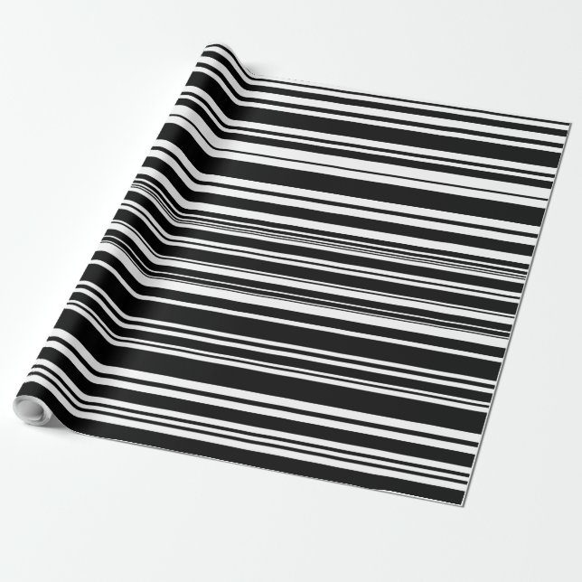 Multitudes of Uneven Black and White Stripes Wrapping Paper (Unrolled)
