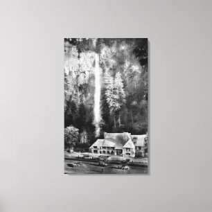 Multnomah Falls and Lodge Photograph Canvas Print