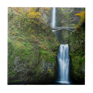 Multnomah Falls In Autumn In The Columbia Gorge Tile
