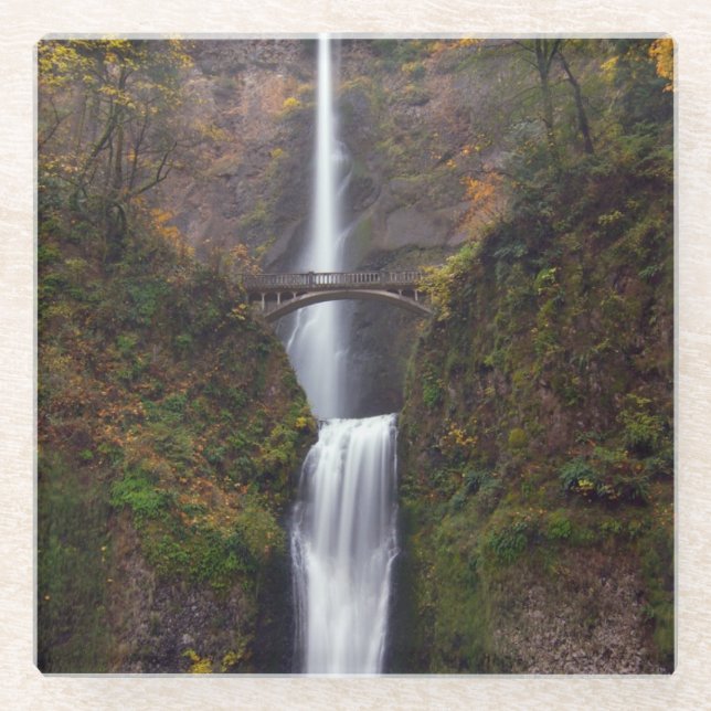 Multnomah Falls in late Autumn Glass Coaster (Front)