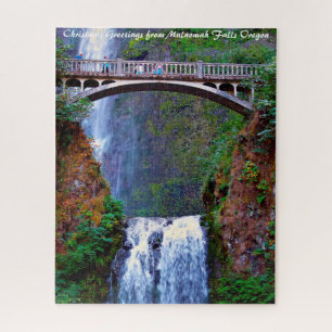 Multnomah Falls Oregon. Christmas Greetings Jigsaw Puzzle