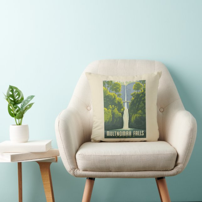 Multnomah Falls | Oregon Throw Pillow (Chair)