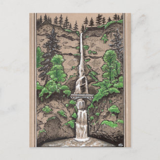 Multnomah Falls, Portland Oregon landscape drawing Postcard