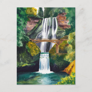 Multnomah Falls Watercolor Painting Travel Postcard